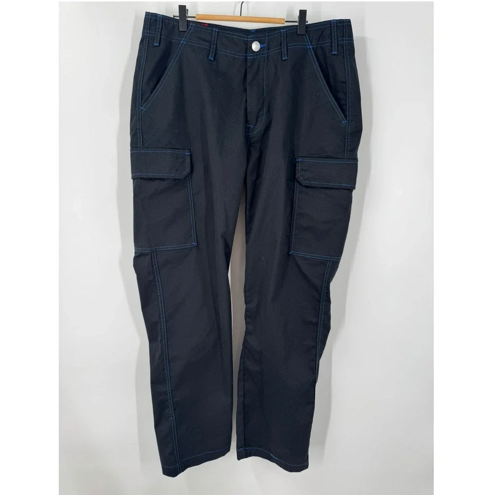 True Religion Mens Cargo Pants Jet Black Pacific Blue Contrast Stitch Size 34